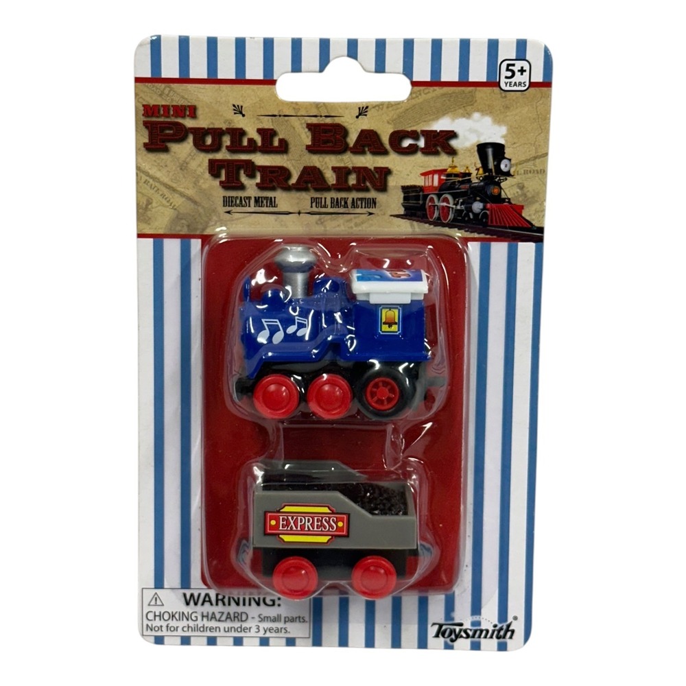 Toysmith Mini Pull Back Train Set #7859 Diecast Blue Engine Express Car Sealed